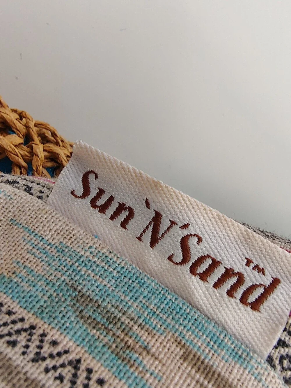 Sun 'N' Sand Boho Ikat Straw Tote Bag Large Turquoise Hobo Rope Handle Beach